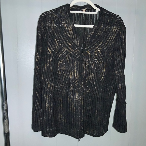 Reba Gold Rush Mesh Metallic Semi-Sheer Jacket sz S  Zip front unlined - Picture 1 of 8